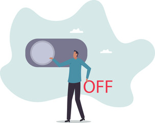 Switch off or turn off setting preference, analytics control panel or power shutdown electricity, saving energy and ecology.business concept.flat character.