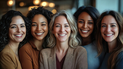 Obraz premium Group of diverse women of different ethnicities smiling and posing together