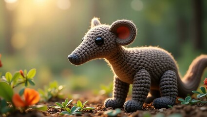 realistic highly detailed crochet of a anteater with a nature background