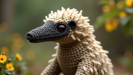 realistic highly detailed crochet of a anteater with a nature background