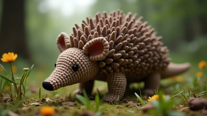Obraz premium realistic highly detailed crochet of a armadillo with a nature background