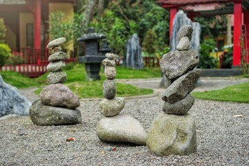 stone cairn in Japanese garden
