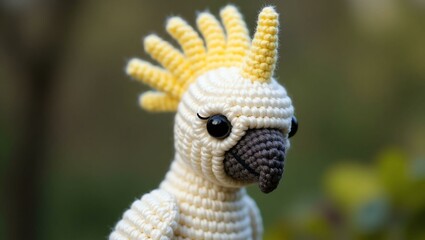 Fototapeta premium realistic highly detailed crochet of a cockatoo with a nature background