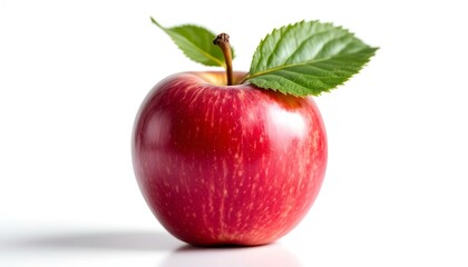 Isolated apple. Whole red, pink apple fruit with leaf isolated on white, with clipping path. Newly picked, ripe, red apple with water drops in white square. Honey crisp apple. Honey crisp apple