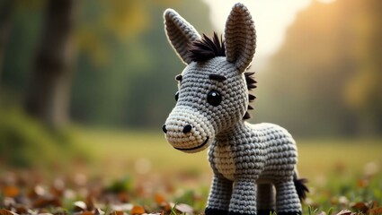 Obraz premium realistic highly detailed crochet of a donkey with a nature background