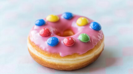 Delicious colorful donut treat bakery food photography bright setting close-up sweet indulgence