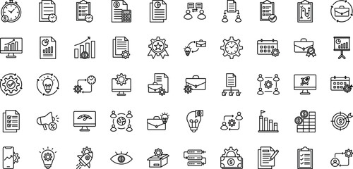 Business Management icon sheet with some icons like Productivity, Deadline, Planning, Budgeting, Time Management and others.