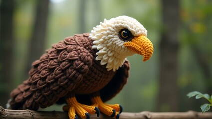 realistic highly detailed crochet of a eagle with a nature background