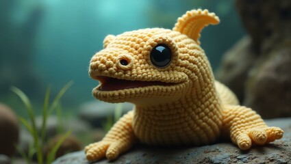 realistic highly detailed crochet of a eel with a nature background