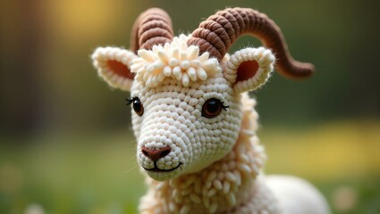 realistic highly detailed crochet of a goat with a nature background