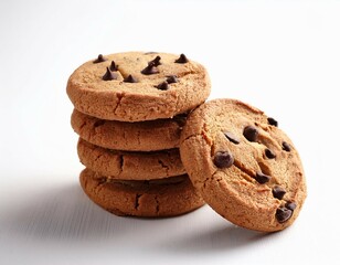 chocolate chip cookies stacks assorted baked sweets perfect for snacks white background