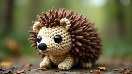 Fototapeta premium realistic highly detailed crochet of a hedgehog with a nature background