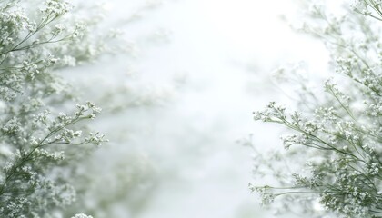 Fototapeta premium Delicate White Flowers on Blurred Background, Soft Focus Floral Design, Minimalistic Natural Beauty