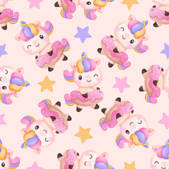 Adorable unicorn themed seamless pattern for fabric, wallpaper and many more