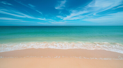 Fototapeta premium The pristine beaches of Whitehaven in Australia, with pure white sand blending seamlessly into turquoise waters under a clear blue sky.
