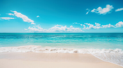 The pristine beaches of Whitehaven in Australia, with pure white sand blending seamlessly into turquoise waters under a clear blue sky.