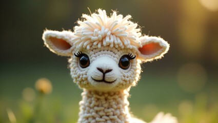 Fototapeta premium realistic highly detailed crochet of a llama with a nature background