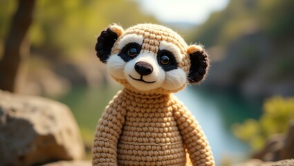 Obraz premium realistic highly detailed crochet of a meerkat with a nature background