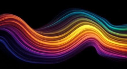 Abstract Rainbow Waves: A mesmerizing abstract design featuring vibrant, multi-colored waves flowing against a dark background. The fluid lines create a dynamic and energetic composition.