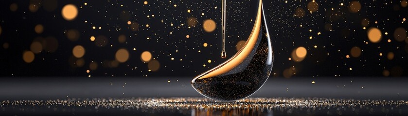 Glossy Liquid Drop with Sparkling Bokeh Background in a Dark Ambient Setting