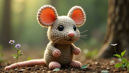 Fototapeta premium realistic highly detailed crochet of a rat with a nature background