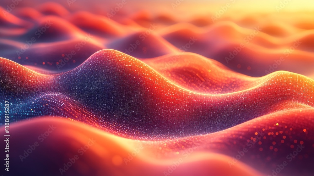 Aufkleber abstract shimmering waves of light and color with a golden sunset backdrop creating an ethereal digi