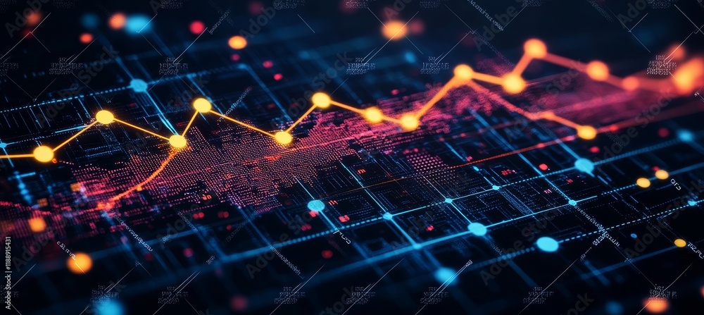 Poster abstract data visualization with glowing lines, network connections, modern technology