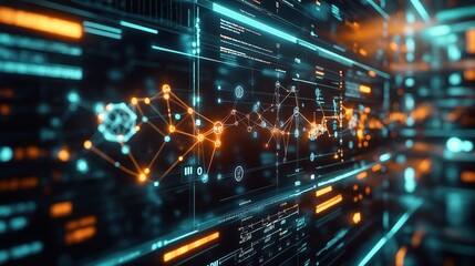 Digital displays show complex data visualizations, digital molecule models in tech lab. Ai algorithms rapidly accelerate drug development. Tech, science merge to create innovative solutions in