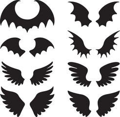 set of wings icon silhouette design vector art illustration.