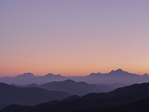 a serene and minimalistic sunset over a silhouette of distant mountains.
