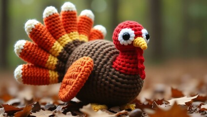 Fototapeta premium realistic highly detailed crochet of a turkey with a nature background