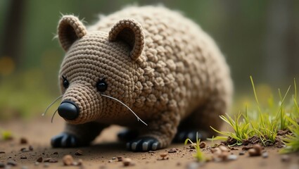 Obraz premium realistic highly detailed crochet of a wombat with a nature background