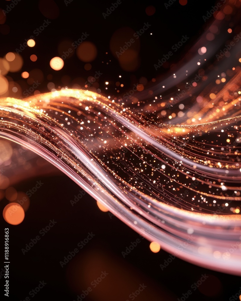 Poster abstract golden wave with sparkling lights and bokeh effect, elegant luxury background design