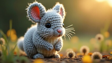 Obraz premium realistic highly detailed crochet of a chinchilla wit with a nature background