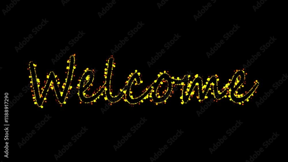 Poster welcome text with colorful bokeh lights on plain black background. welcome text animation, welcome l