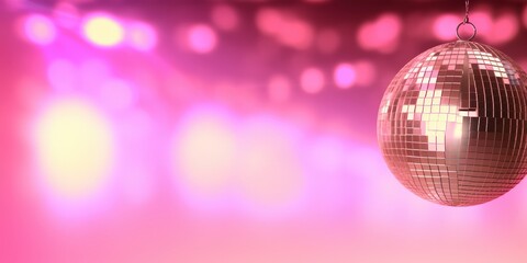Shimmering Disco Ball Against a Soft Pink Background with Bokeh Lights Perfect for Holiday Party Themes and Celebrations