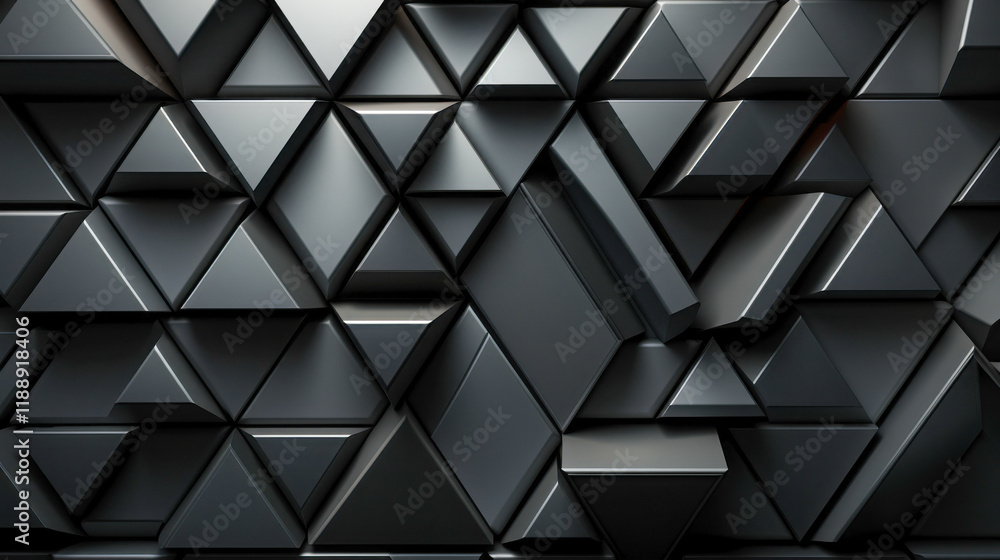 Poster intricate arrangement of black geometric shapes creating a modern, textured surface ideal for design