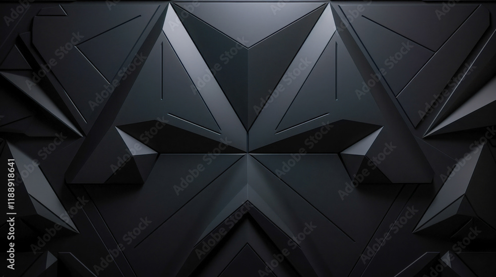 Poster textured black wall featuring geometric patterns and sharp angles, creating a modern and edgy atmosp