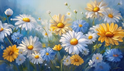 Floral seamless summer flowers garland with daisys background graphic resource