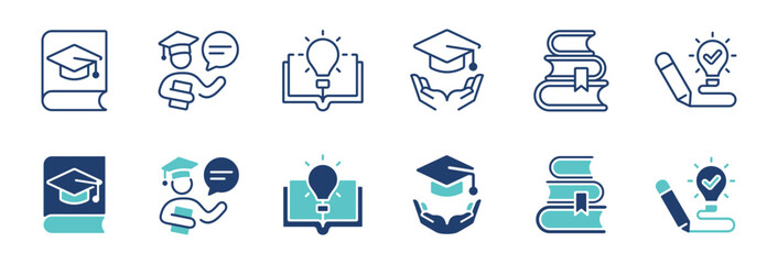 education knowledge cognition icon set intelligence learning achievement book innovation idea with graduation hat signs vector illustration for web and app