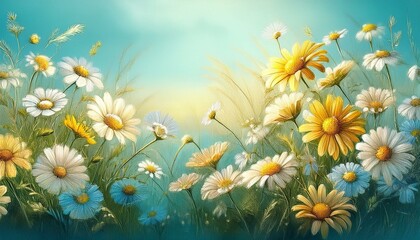 Floral seamless summer flowers garland with daisys background graphic resource