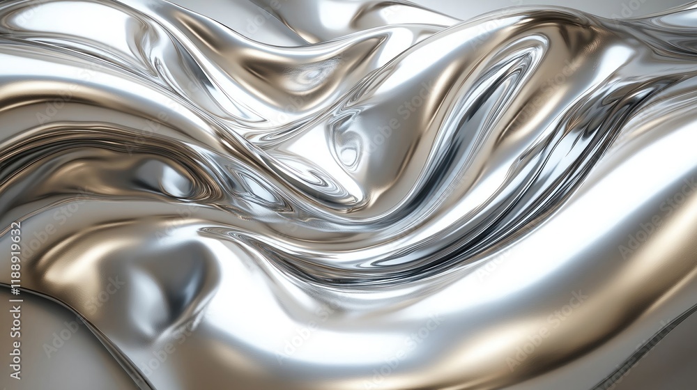 Poster abstract metallic surface with smooth reflective texture. stainless steel material with wavy flowing