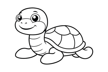 Fototapeta premium Line art design of a lovable cartoon baby turtle with a rounded shell.eps