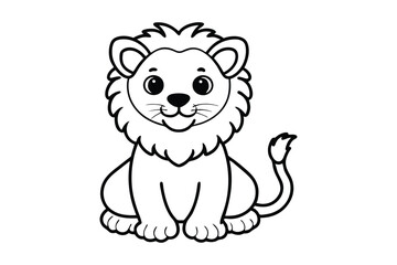 Line art design of a playful cartoon baby lion cub with a fluffy mane.eps