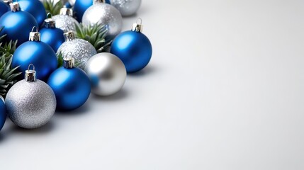 Silver and Blue Christmas Ornaments Background