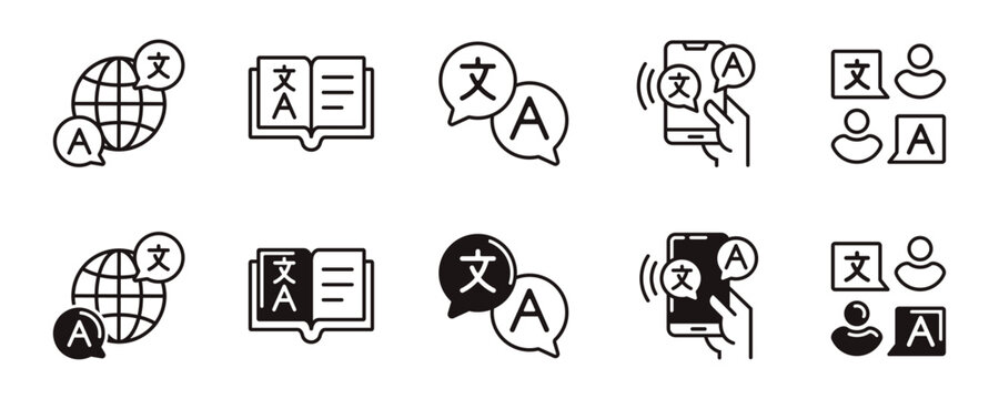 language translate icon line set online global international communication dictionary translation signs vector outline illustration