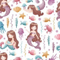 Adorable and fun ocean life seamless pattern