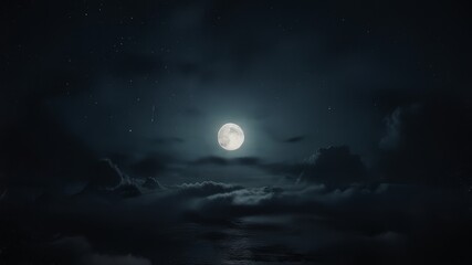Romantic Moon In Starry Night Over Clouds