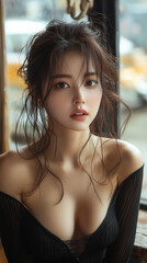 Obraz premium ショートカット, ボブ, 美しさ, 顔, モデル, 髪の毛, 女性, ファッション, ショートヘアー, ロングヘアー, カフェ, 日本, 韓国, 人, 笑う, 人々, サマータイム, 笑みを浮かべている, 1, 目, ブルネット, 淑女, うっとりさせる魅力, かわいい, アップ, 見る, 頭