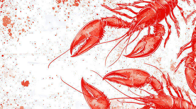 Group of red lobsters on a white background. ideal for seafood restaurant promotions. Seawood. Illustration